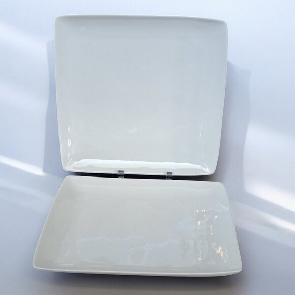 Set of Two  Over and Back “Maison " WHITE PORCELAIN 10.5” SQUARE DINNER PLATES - Picture 3 of 8